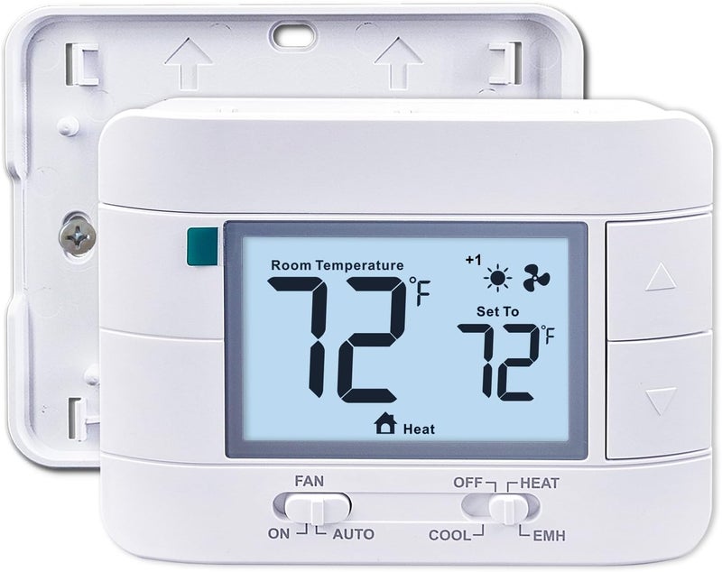 Aowel 2 Heat/ 1 Cool Non-Programmable Thermostat for Home Heat Pump System and Conventional Single-Stage System, with Room Temperature & Humidity Monitor (White Backlit Screen) - Image 1